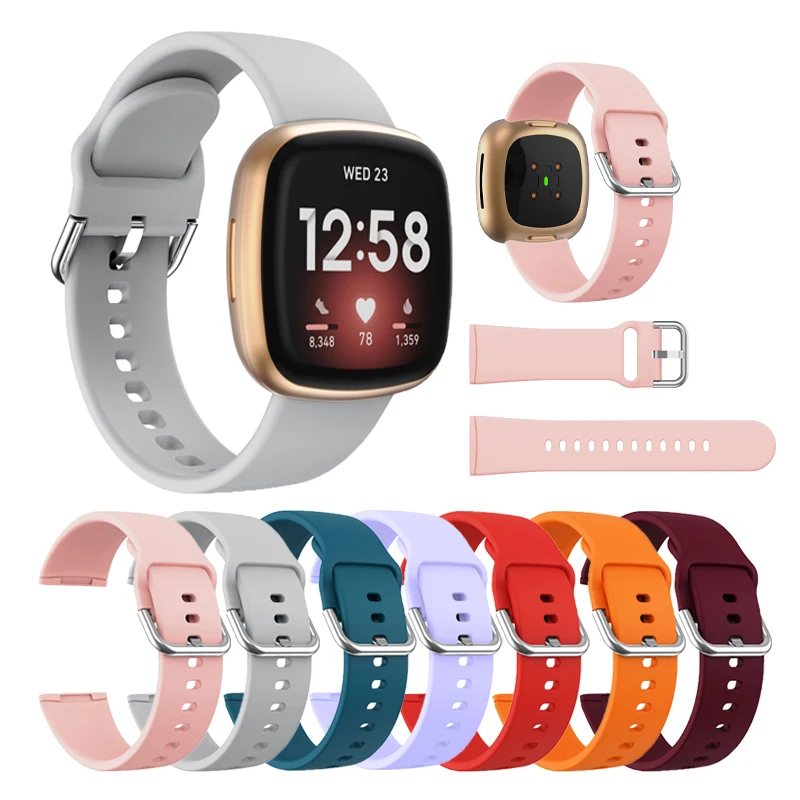 

For Fitbit Versa 3 Band Silicone Sports Wristbands Strap Metal Buckle Smart Watch Accessories For Fitbit Sense Bracelet correa