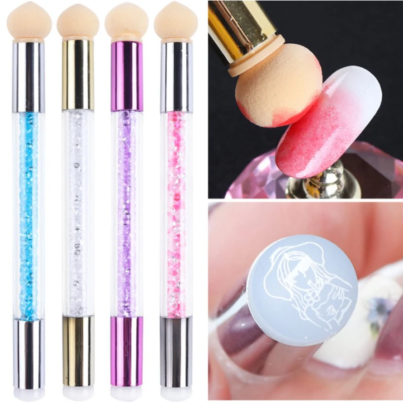 

3pcs/lot Double Head Gradient Nail Brushes Mirror Glitter Handle Acrylic Polish Picker Pen Manicure Dotting Blooming Sponge
