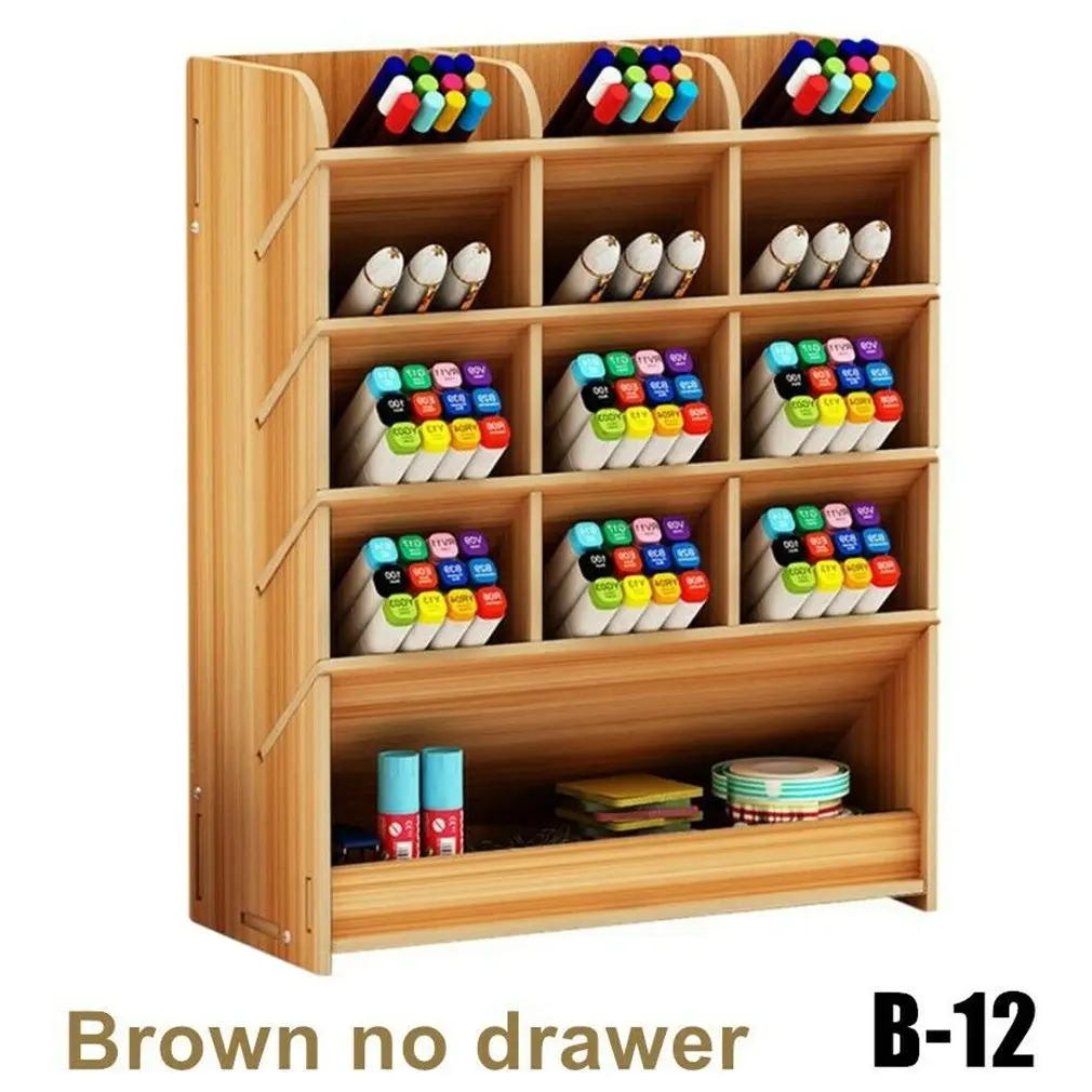 

Office Desk Wooden Organizer Simple Multi-Divided Office Desktop Brush Storage Container Pen Pencil Holder DIY Gift
