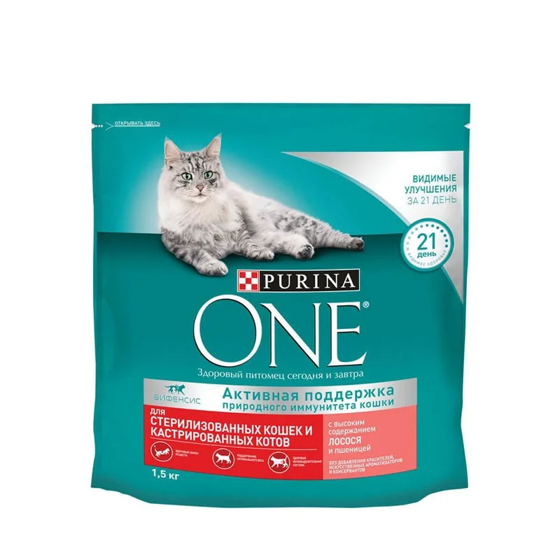 Корм сухой Purina One для стерилизованных котов и кошек с лососем 1.5кг.|Кошачий корм| |
