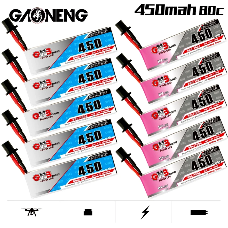 Аккумулятор GAONENG GNB 1S 3 7 в/3 8 в 450 мАч 80C/160C HV Lipo разъем GNB27 для гоночного дрона FPV