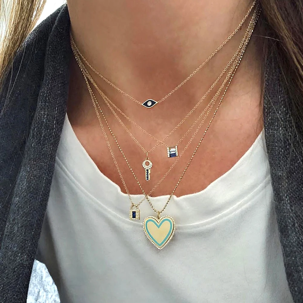 Модные женские подвески в виде сердца стразы инкрустированные цепочки ожерелье