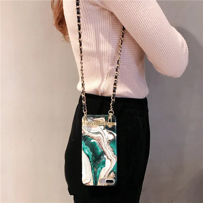 

Fashionable Marble Super Smooth Phone Case for Iphone 11 12 Pro Xs Max Xr X 8 7 6s 6 Plus Messenger Bag with Long Belt