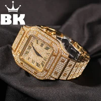 hip hop full iced out full drill men square watches stainless steel fashion luxury rhinestones quartz square business watch