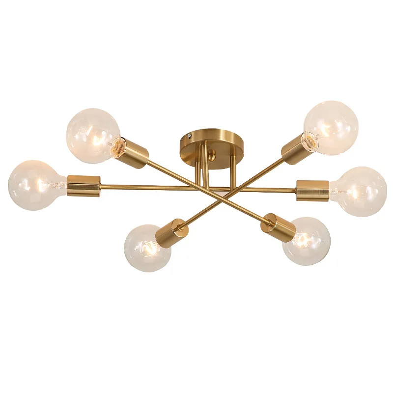 DARHYN-Lámpara de araña moderna Sputnik, lámpara de techo semiintegrada, iluminación de oro antiguo cepillado, 6 luces, decoración nórdica para el hogar