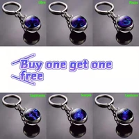 luminous 12 constellations fashion double sided round crystal ball key chain zodiac sign jewelry men and women birthday gifts