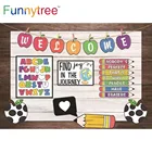 Funnytree Добро пожаловать первый день школы детский сад красочные карандаши фон деревянный класс Фотофон