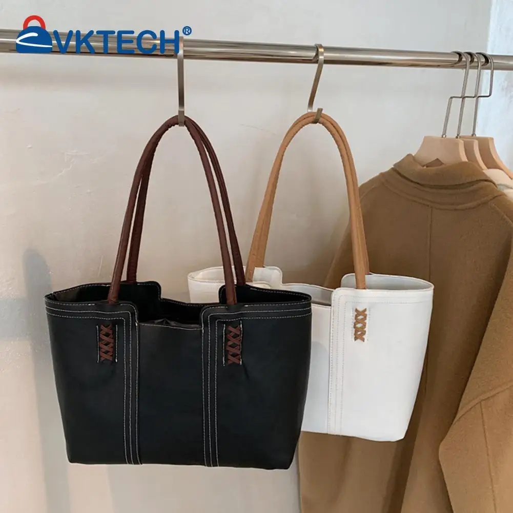 

Girl Lady Solid Color Tote Vintage Women PU Leather Shoulder Shopping Bag Casual Ladies Solid Color Large Capacity Tote Handbags