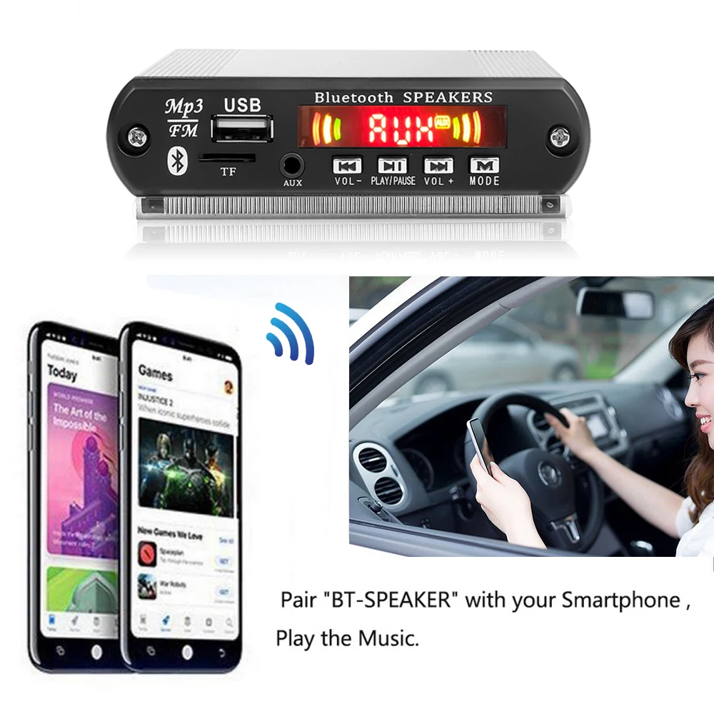 MP3-плеер Bluetooth декодер плата автомобильный аксессуар с функцией записи 2*3 Вт