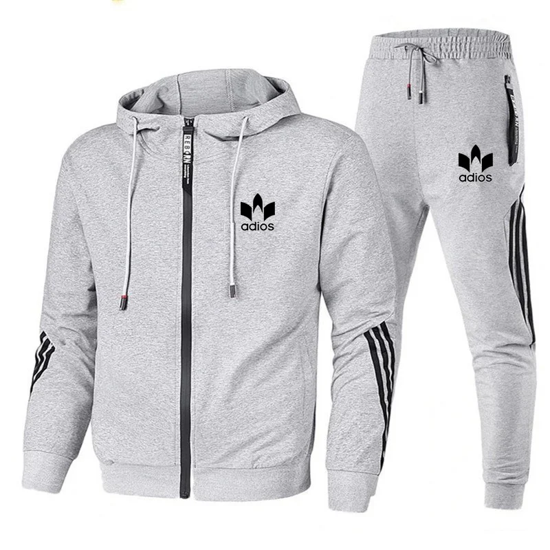 

Spring And Autumn Men's New Casual Suit Printed Striped Sports Jacket Zipper Long-Sleeved Jacket + Sports Trousers Two-Piece sui