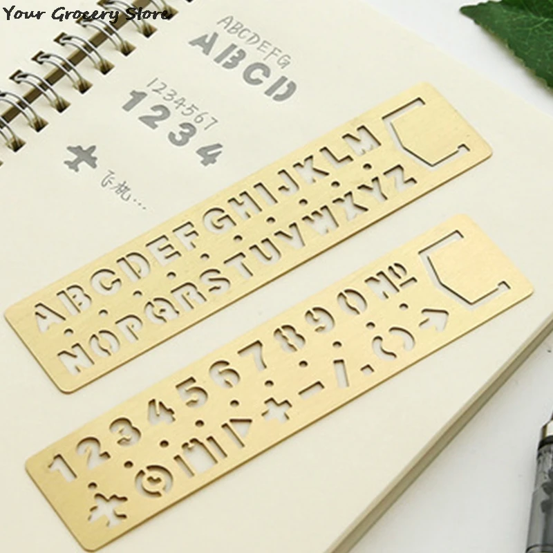 

1pc Metal Hollow Straight Ruler Number Letter Pattern Bookmark Kawaii Stationery Papeleria Metal Drawing Template Measuring Tool