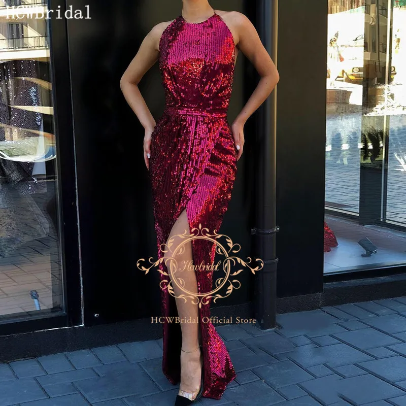 

Long Burgundy Evening Dress Sparkly Sequin Backless Prom Gowns With Slit Sexy Wedding Party Dresses Plus Size Vestido De Festa