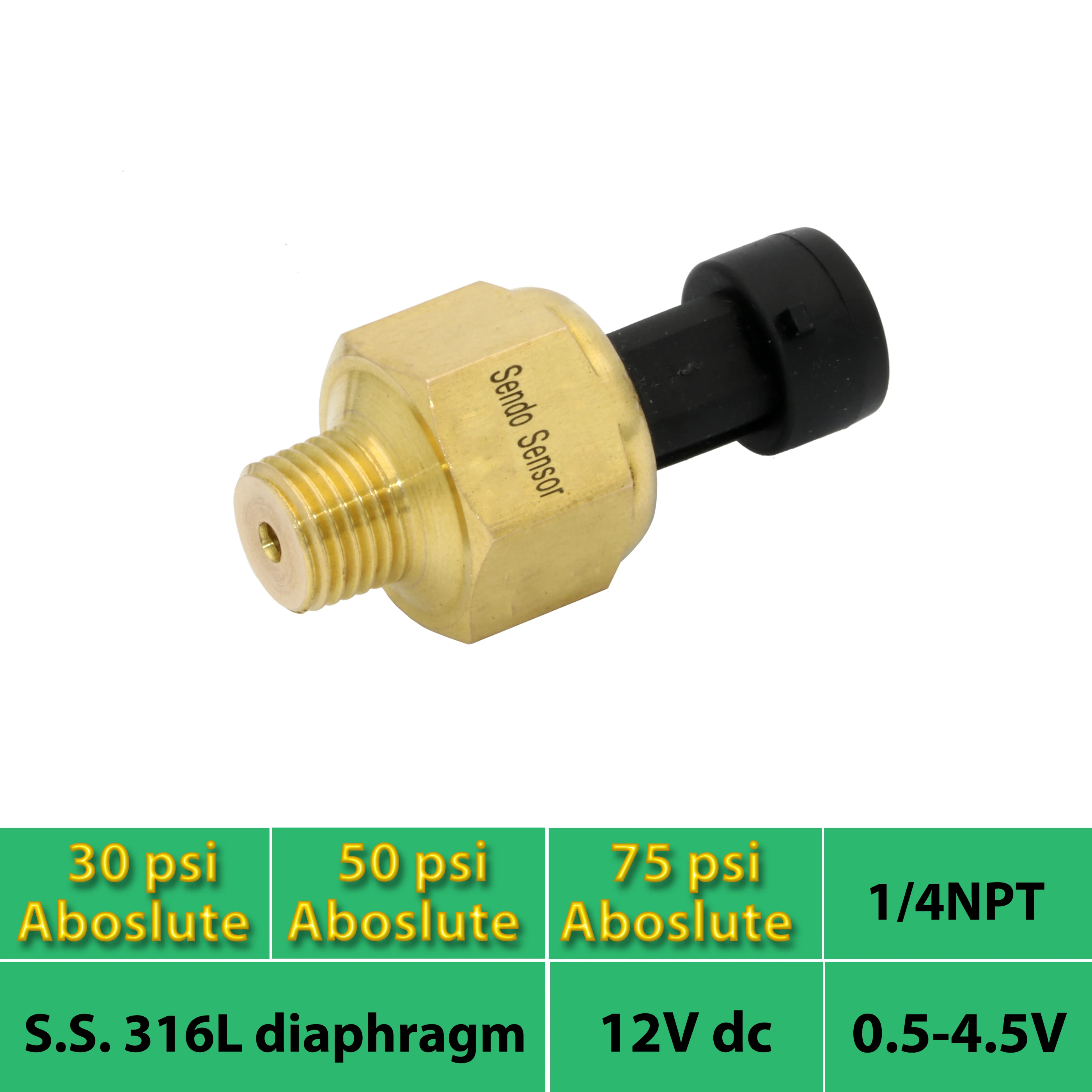Датчик давления 50psi абсолютный 75psi 30psi abs S. Диафрагма 316L 0 5 В до 4 сигнал 1 NPT разъем 12
