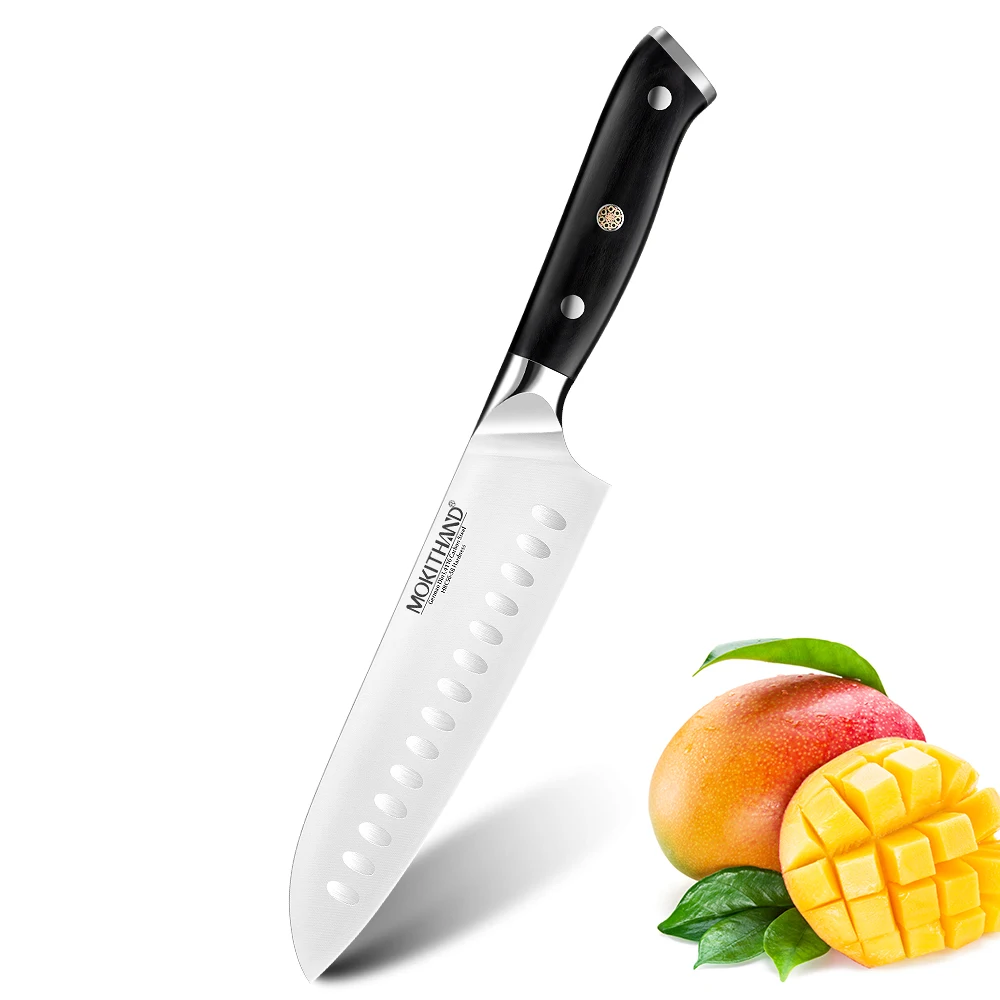 

Mokithand 7 inch Santoku Knives Professional Japanese Kitchen Knife High Carbon Germany 1.4116 Steel Chef Knife with Pakka Wood