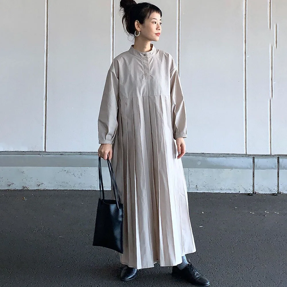 Женское Плиссированное Платье весенне осенний пуловер с длинным рукавом простые