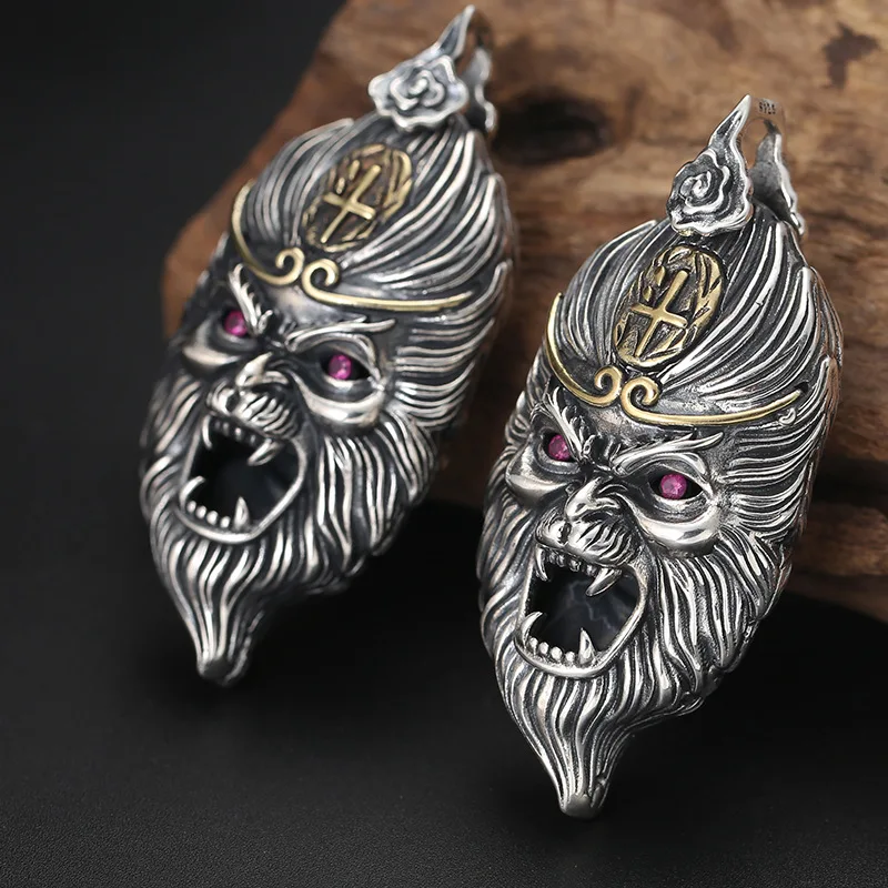 Real 925 Sterling Silver Pendant Thai Retro Personality Domineering Battle Wins Buddha Sun Wukong men's Jewelry | Украшения и