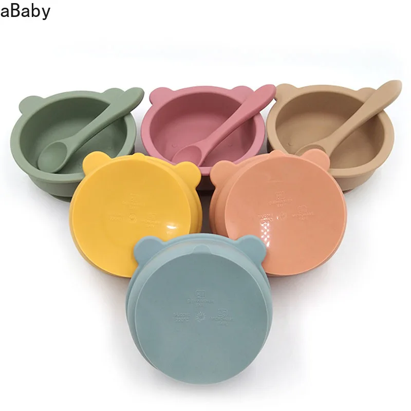 

New Silicone Baby Feeding Bowl Tableware Waterproof Spoon Non-Slip Crockery BPA Free Silicone Dishes for Baby Bowl Baby Plate