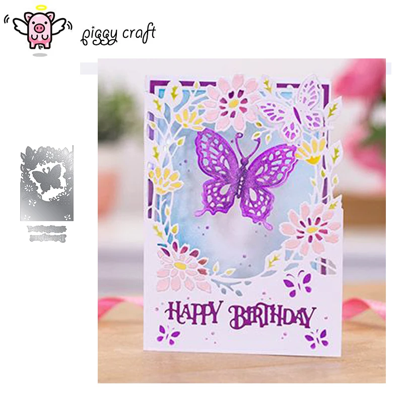 

Piggy Craft metal cutting dies cut die mold Butterfly wishes frame Scrapbook paper craft knife mould blade punch stencils dies