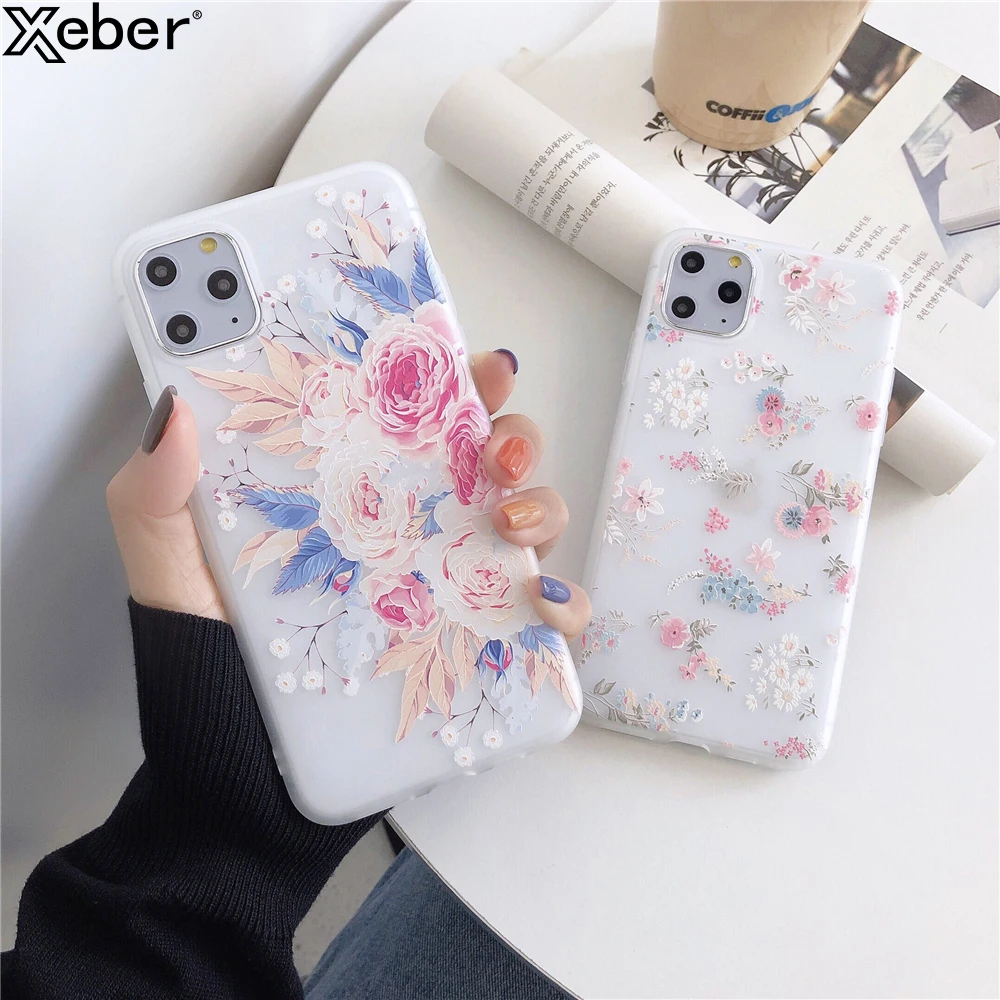 3D чехол для телефона с тисненым цветком iPhone 11 Pro Max X XR XS 6 6s 7 8 Plus SE 2020 Мягкая