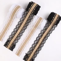 2 yardslot apparel sewing fabric ivory cream black trim cotton crocheted lace fabric ribbon handmade accessories lace linen