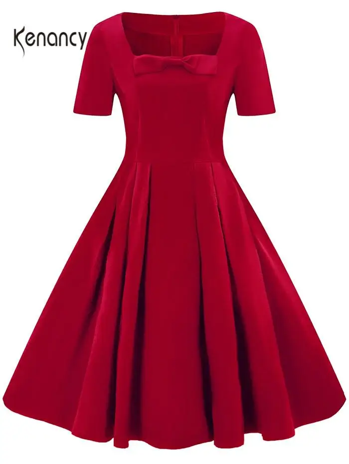 Женское винтажное платье в стиле Одри Хепберн с бантом|Женские платья| |