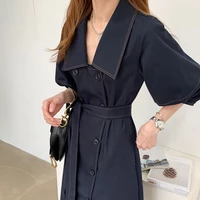fashion double breasted automn coat with belt sungtin sashes classic long trench coat for women windbreaker casual solid outwear