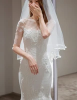 gorgeous o neck half sleeve ivory sweep train illusion mermaid lace wedding dress bride gown vestidos de novia