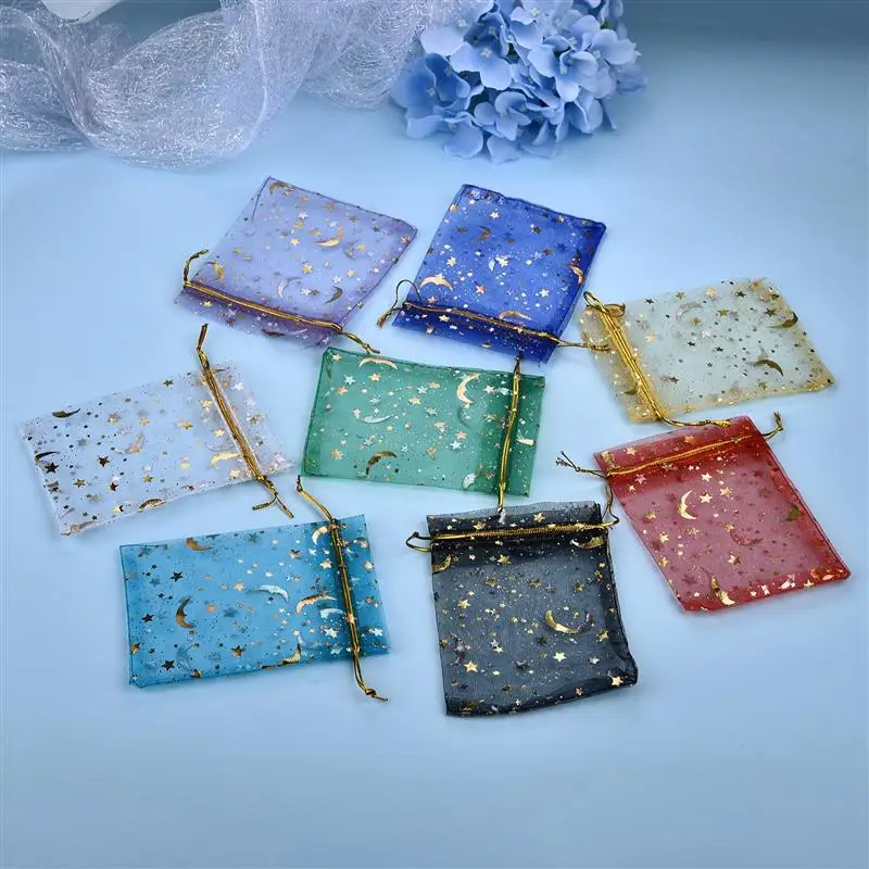 

100 шт. мешок ювелирных изделий из сетчатого материала Портативный сумка для хранения Цепочки и ожерелья кольцо упаковка на завязках с изобр...