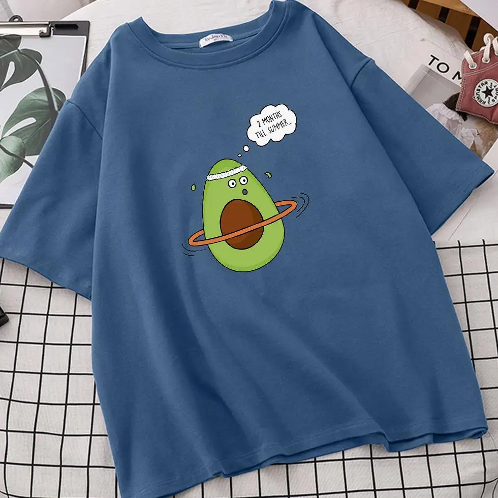 

Maycaur New Women T-Shirts Summer Cute Avocado Printed Tops Female T-shirt Short Sleeve Tees White Tshirt for Lady Casual Tops