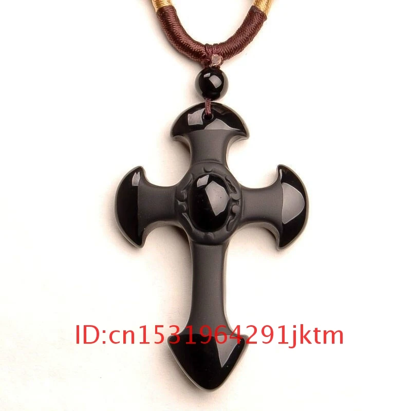 

Women Fashion Necklace Pendant Charm Jewelry Black Jade for Obsidian Amulet Beads Cross Gifts Natural Chinese