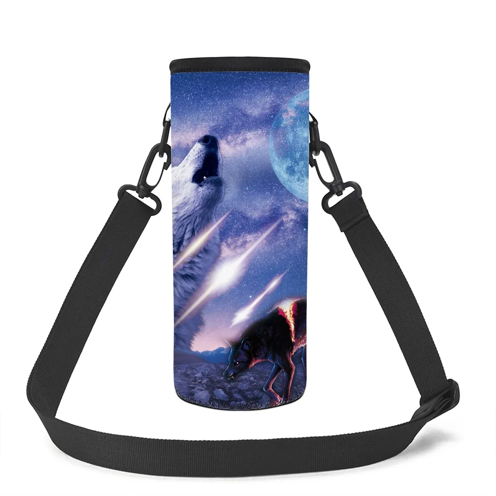 

3D Wolf Printed Sport Water Bottle Cover Neoprene Insulator Sleeve Bag Case Pouch Custom Water Bottle Carrier Insulated Cover