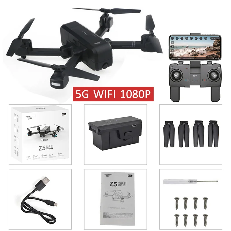 Black 1080p 5G 1B SJRC Z5 5G Wifi FPV с 1080P камерой двойной gps динамическое следование RC Дрон Квадрокоптер - Цвет: Black 1080p 5G 1B