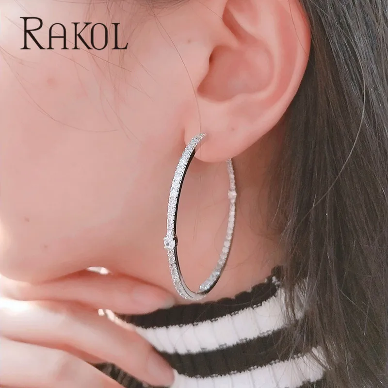 Большие круглые серьги RAKOL с блестящим кубическим цирконием новые модные женские