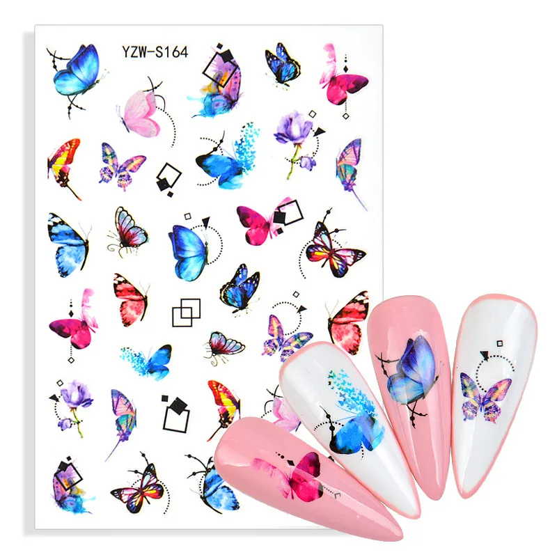

1 лист бабочки лак для ногтей наклейки синий черный наклейки Весенняя тема цветы Лаванда декоративный маникюр