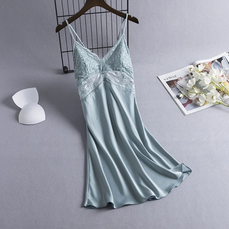 

Burgundy Sexy Nightdresswomen Sleepwear Hollow Out V-neck Temptation Nightgown Women Lace Trim Kimono Robe Gown Silky Home Dress