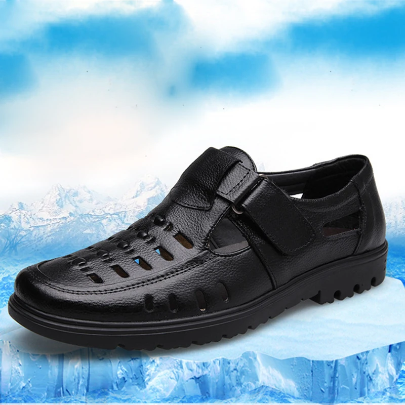 Мужские повседневные кожаные сандалии REETENE коричневые классические уличные