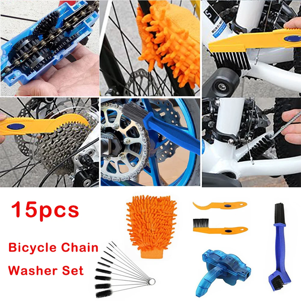 

15 Pcs Bicycle Chain Washer Set Mountain Bike Chain Cleaning Brush Tool Bicycle Maintenance Tool Portable Cleaning Kit