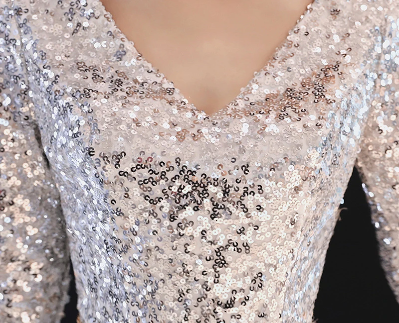 

V-Neck Bride Party Dress Women Sequin Cheongsam Floor-Length Wedding Qipao Elegant Long Dresses Luxury Gown Vestido S-XXL