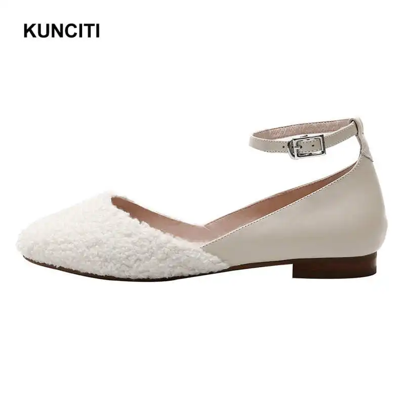 KUNCITI/; женская обувь на плоской подошве; женская кожаная обувь с ремешком на щиколотке; женская повседневная обувь; эспадрильи в европейском стиле; модная дизайнерская обувь; F9146 - Цвет: Beige