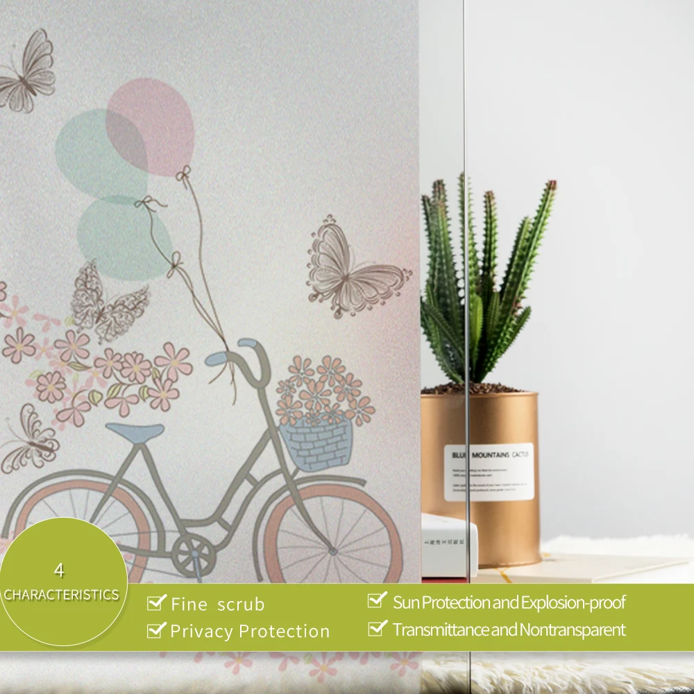Frosted Glass Window Film Polyethylene Stickers Home Decor Decoration Stained Static Cling BLT1096 Bike | Дом и сад