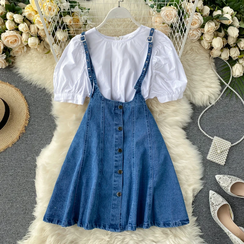 Женский джинсовый комплект из 2 предметов облегающее платье на бретельках с