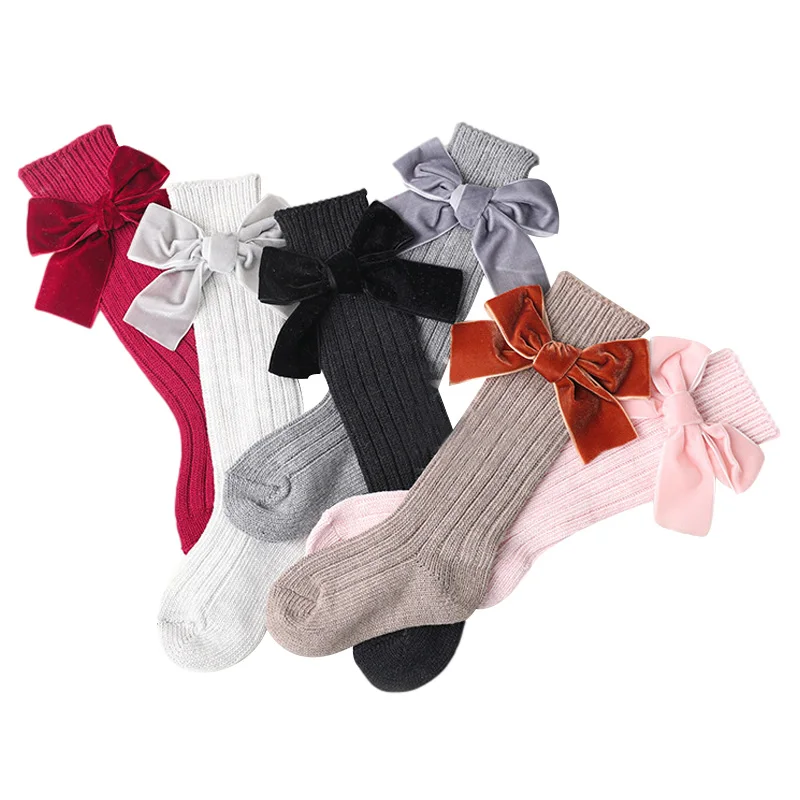 

Cute Baby Socks With Velvet Big Bow for Girls Winter Spring Knitted Toddler High Knee Princess Socks Baby Accessories