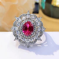 925 sterling silver ring luxury retro corundum gems oval pigeon blood red full diamond rings for women engagement fine jewelry