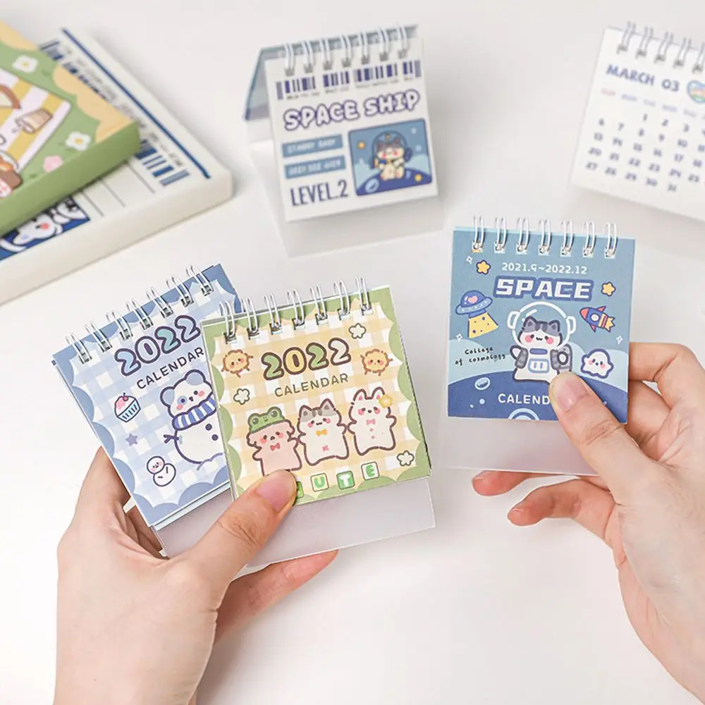 

Cartoon Lovely 2022 Calendar Mini Standing Flip Calendar Desk Calendar Desktop Notebook Planner Calendar Office Supplies