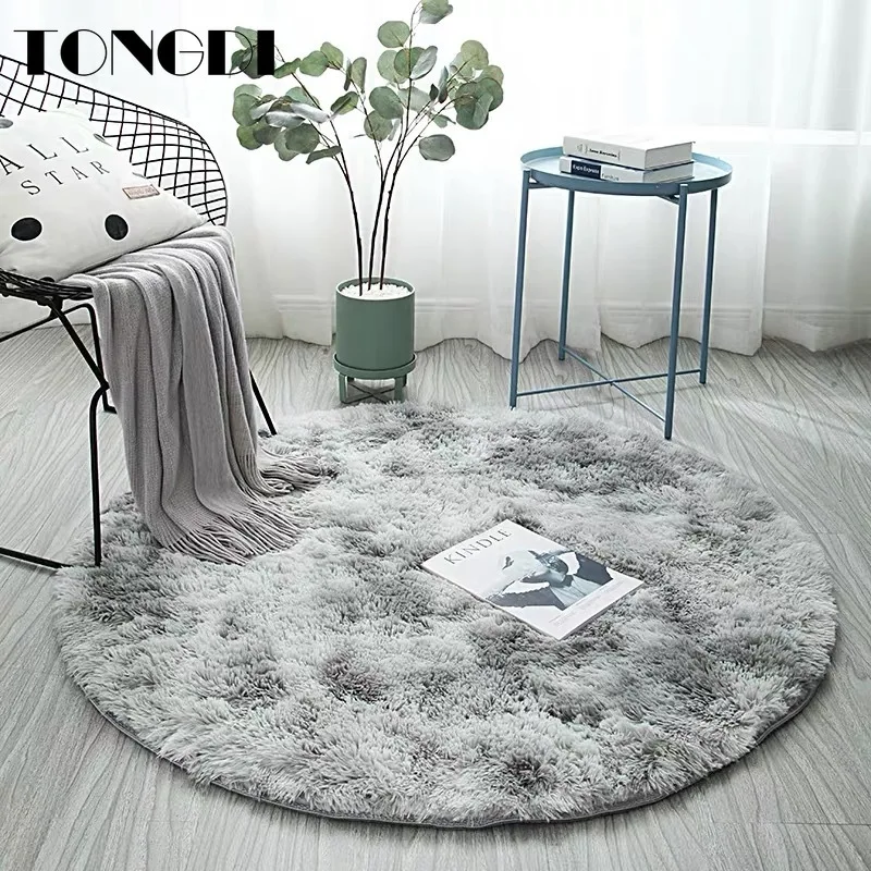 

TONGDI Round Carpet Mat Soft Elegant Shaggy Nursery Woolly Suede Plush Anti-slip Rug Luxury Decor For Home Bedroom Living Room