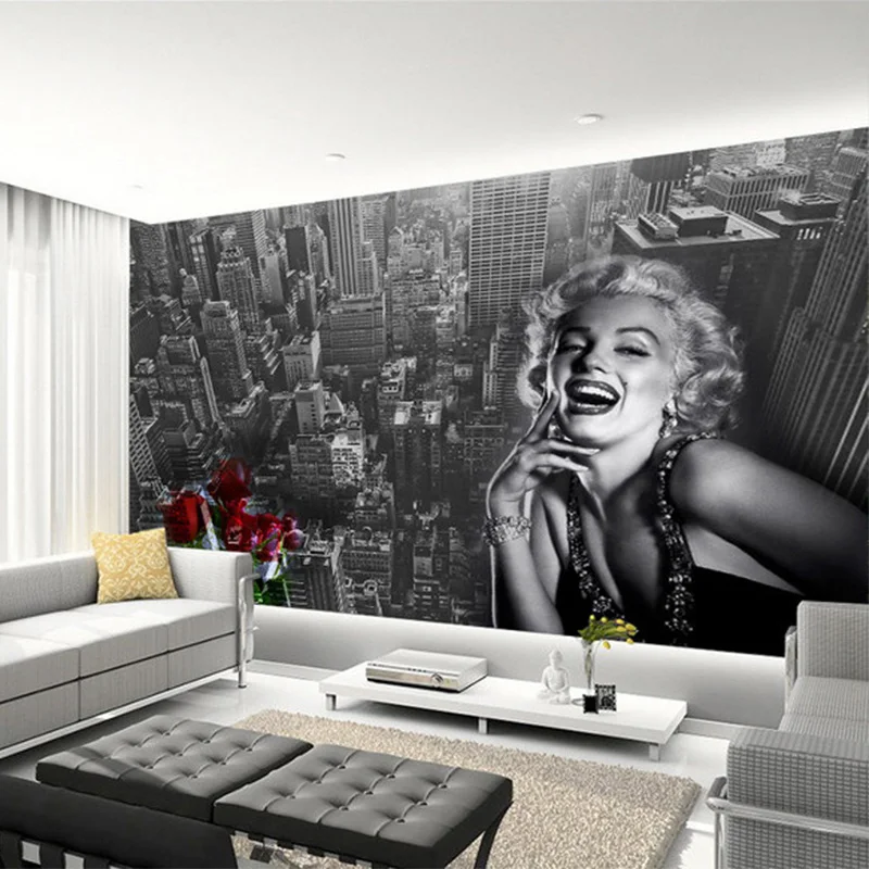 Фотообои с изображением современных простых черно-белых зданий Мэрилин Монро