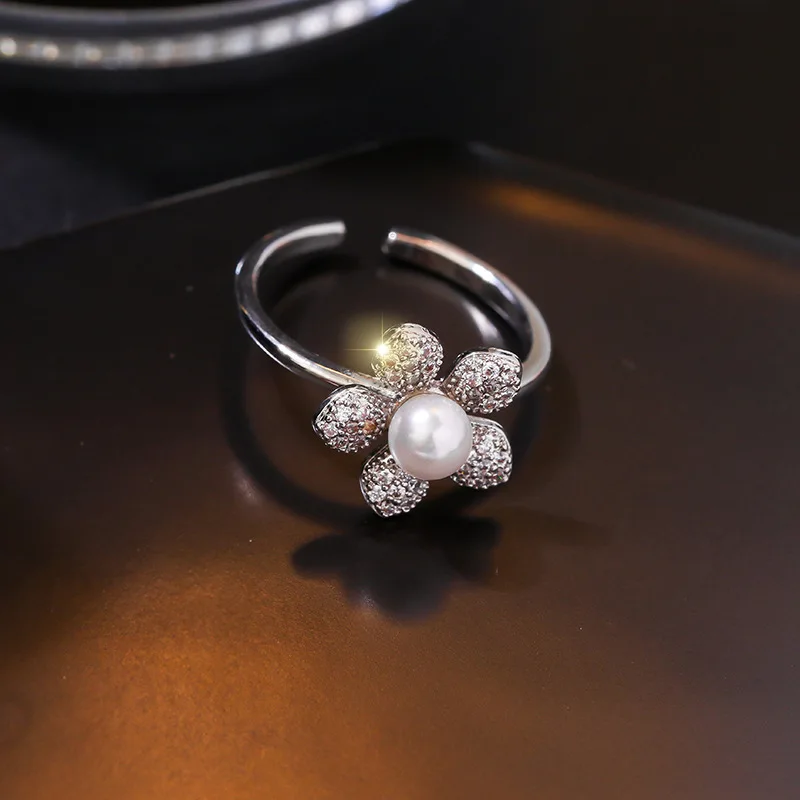 Новые корейские кольца с искусственным жемчугом и цирконием модные женские