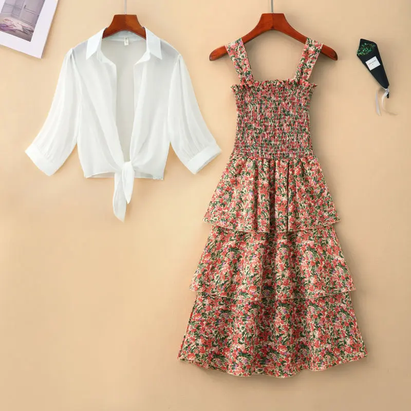 Женский винтажный костюм двойка летняя рубашка с коротким рукавом + длинное