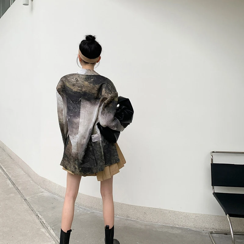 

Vintage Blazer Women Oversized Spring 2021 Streetwear Suit Coat Chaqueta Mujer Single Breastde Deep V Neck Loose Casual Lady