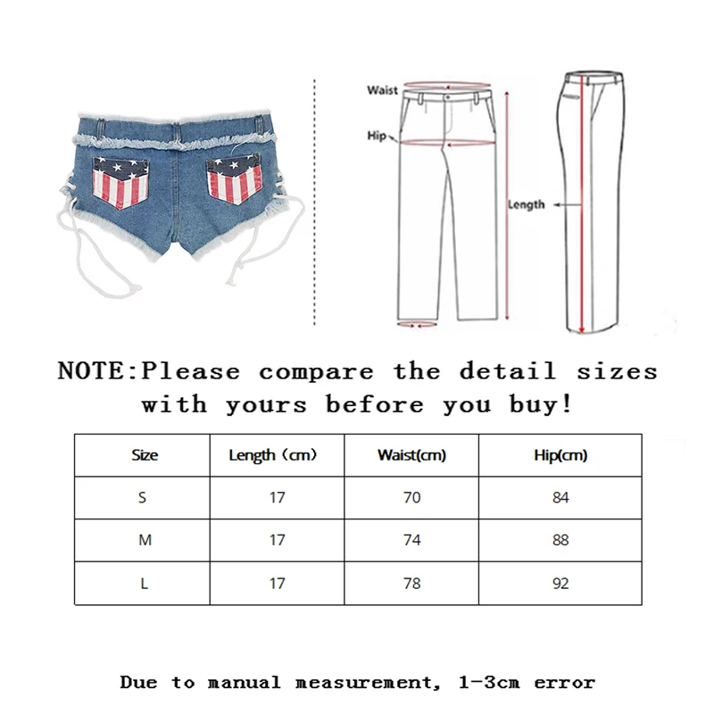 

Vangull Low waist Denim Super Shorts Street Club style Cross tie Flag print Frayed hot shorts Sexy Slim Fashion 2020 Summer New